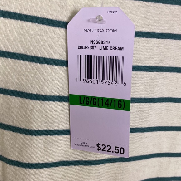 Nautica lime green striped shirt boys size 14/16 NWT! - Picture 4 of 9